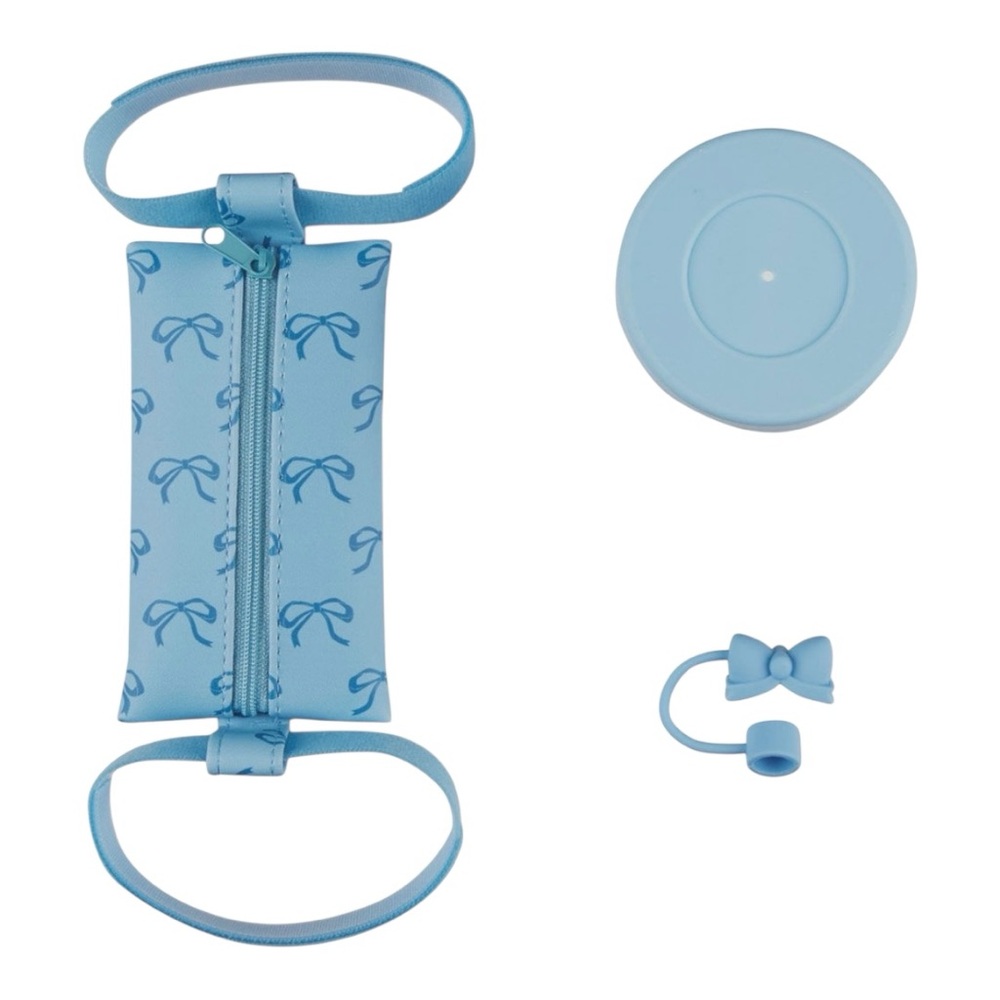 Blue Bow Print Travel Bottle Holder with Cap and Stopper